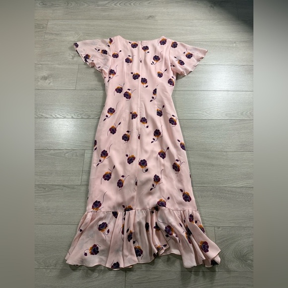 CINQ A SEPT Mateo Floral Ruffle 100% Silk Ruffle Dress in Pearl Blush - Picture 7 of 16